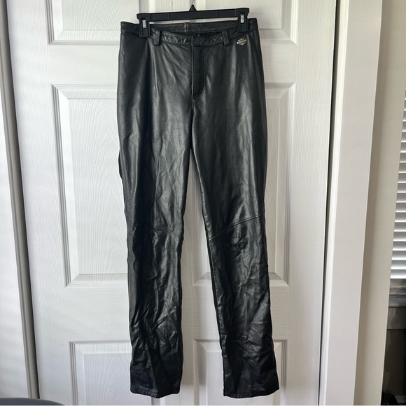 Harley Davidson Motor Pants Leather Front Spandex Back SZ 36/8 Comfort Riding - Picture 1 of 5